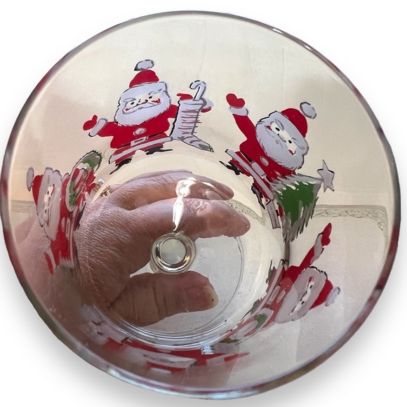 Vintage Clear Glass‎ Christmas Santa Wine Glasses 6" Tall Set of 4 - Picture 6 of 6